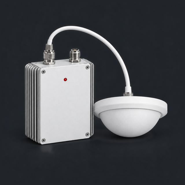 In-building cellular signal booster with a small dome antenna